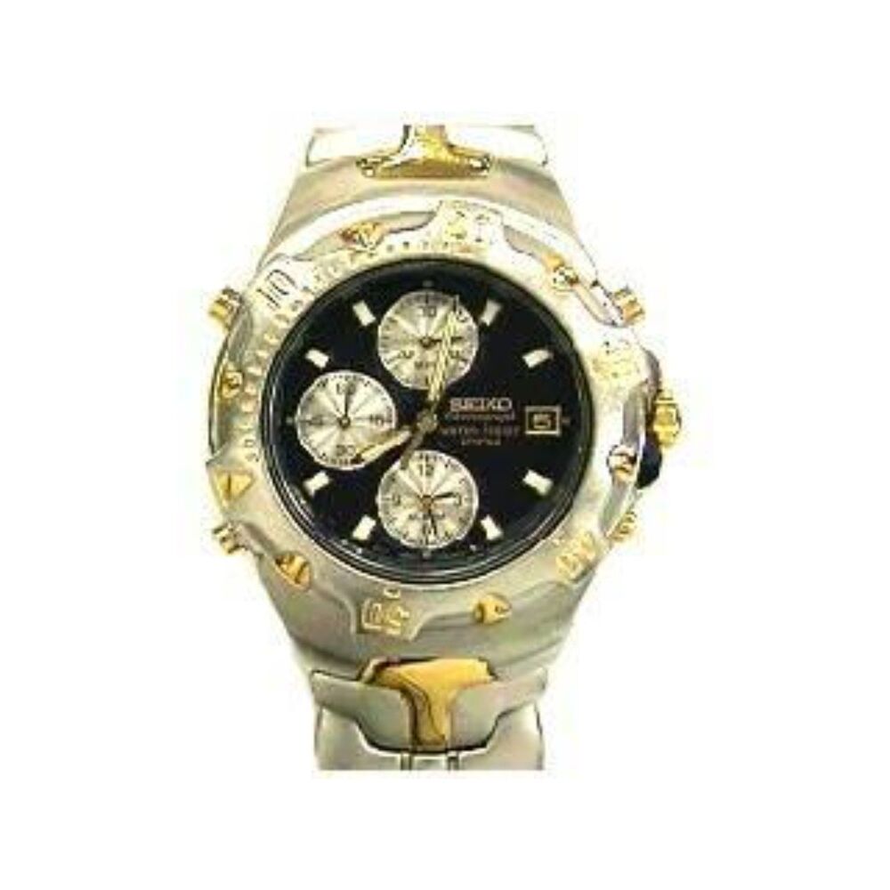 Seiko 7T32-6M49 Chronograph Alarm Blue Dial Two Tone Watch